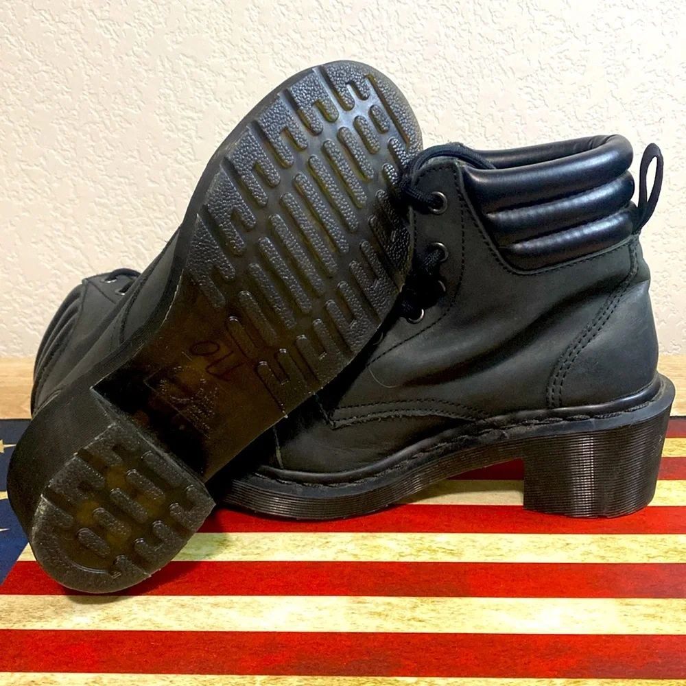 Dr Martens Alexandra 6-Eye Ankle Boots Womens Size 6 Black Leather Padded Collar - Picture 3 of 7